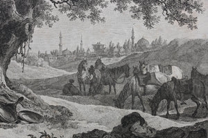 Jean-Baptiste Hilair, after. Halt of Travelers. Engraving and Etching by  Carl Guillaume Weisbrod  & Heinrich Guttenberg. 1782.