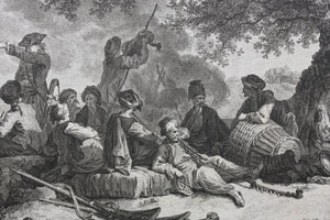 Jean-Baptiste Hilair, after. Halt of Travelers. Engraving and Etching by  Carl Guillaume Weisbrod  & Heinrich Guttenberg. 1782.