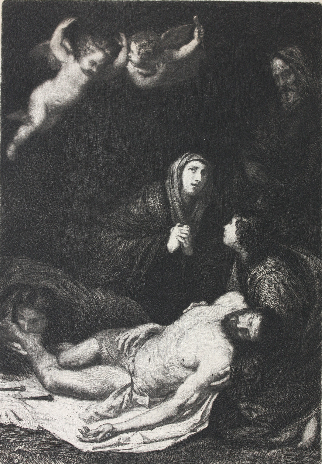 Jusepe de Ribera, after. The Descent from the Cross. Mezzotint by Wilhelm Krauskopf. 1884.