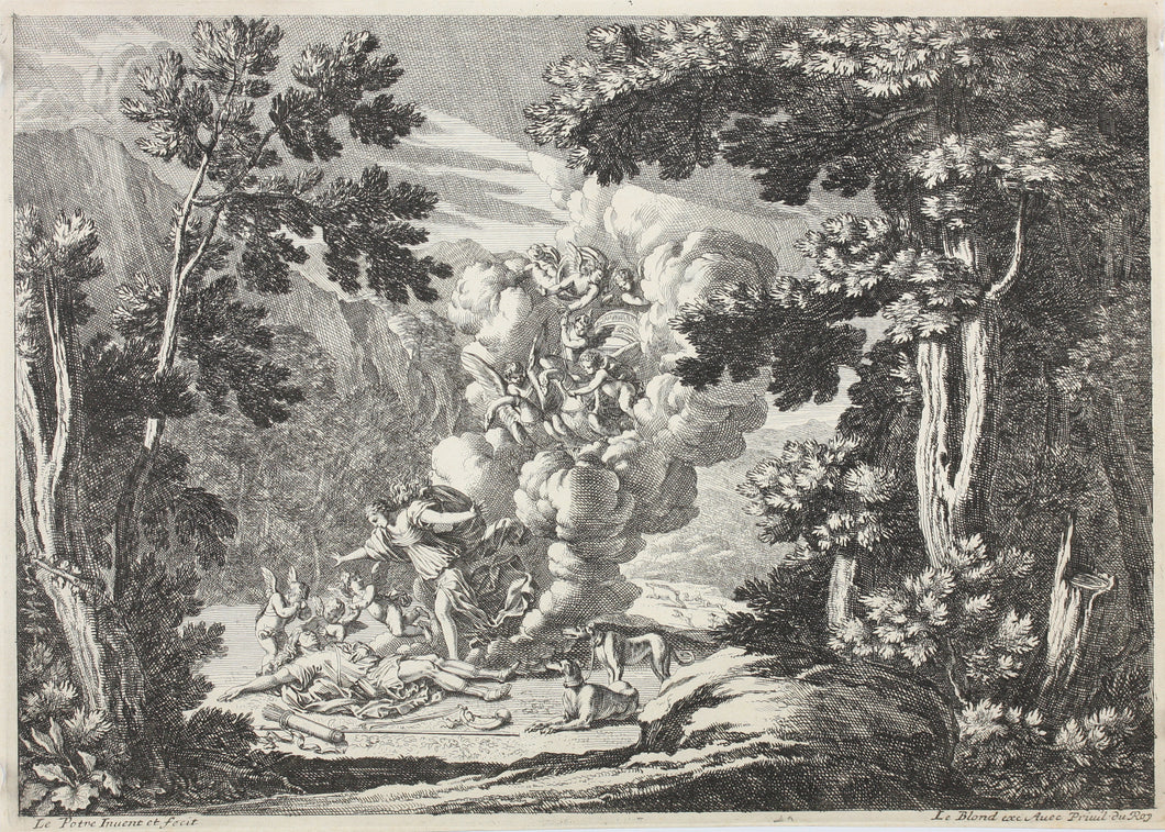 Jean Le Pautre. Venus mourning the death of Adonis. Etching. 1633-1682.