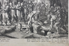 Load image into Gallery viewer, Maarten de Vos, after. The funeral of Adam. Engraving by Jan Sadeler I. 1586.
