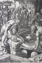 Load image into Gallery viewer, Maarten de Vos, after. The funeral of Adam. Engraving by Jan Sadeler I. 1586.
