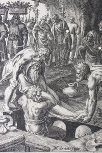 Maarten de Vos, after. The funeral of Adam. Engraving by Jan Sadeler I. 1586.