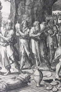 Maarten de Vos, after. The funeral of Adam. Engraving by Jan Sadeler I. 1586.