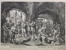 Load image into Gallery viewer, Maarten de Vos, after. The funeral of Adam. Engraving by Jan Sadeler I. 1586.
