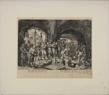 Load image into Gallery viewer, Maarten de Vos, after. The funeral of Adam. Engraving by Jan Sadeler I. 1586.
