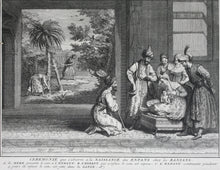 Load image into Gallery viewer, Bernard Picart. Ceremony observed at the birth of children among the Banians. Engraving. 1728.
