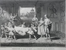 Load image into Gallery viewer, Bernard Picart. Ceremony observed at the birth of children among the Banians. Engraving. 1728.
