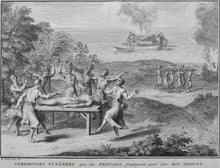 Load image into Gallery viewer, Bernard Picart. The Pagans Water Festival. Funeral Ceremonies the Pagans Perform for Their Dead King. Engraving. 1728.

