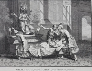 Bernard Picart. Sick who is presented to Ixora (Ishvara) to obtain his cure. Engraving. 1728.