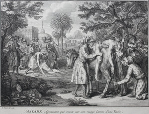 Bernard Picart. Sick who is presented to Ixora (Ishvara) to obtain his cure. Engraving. 1728.