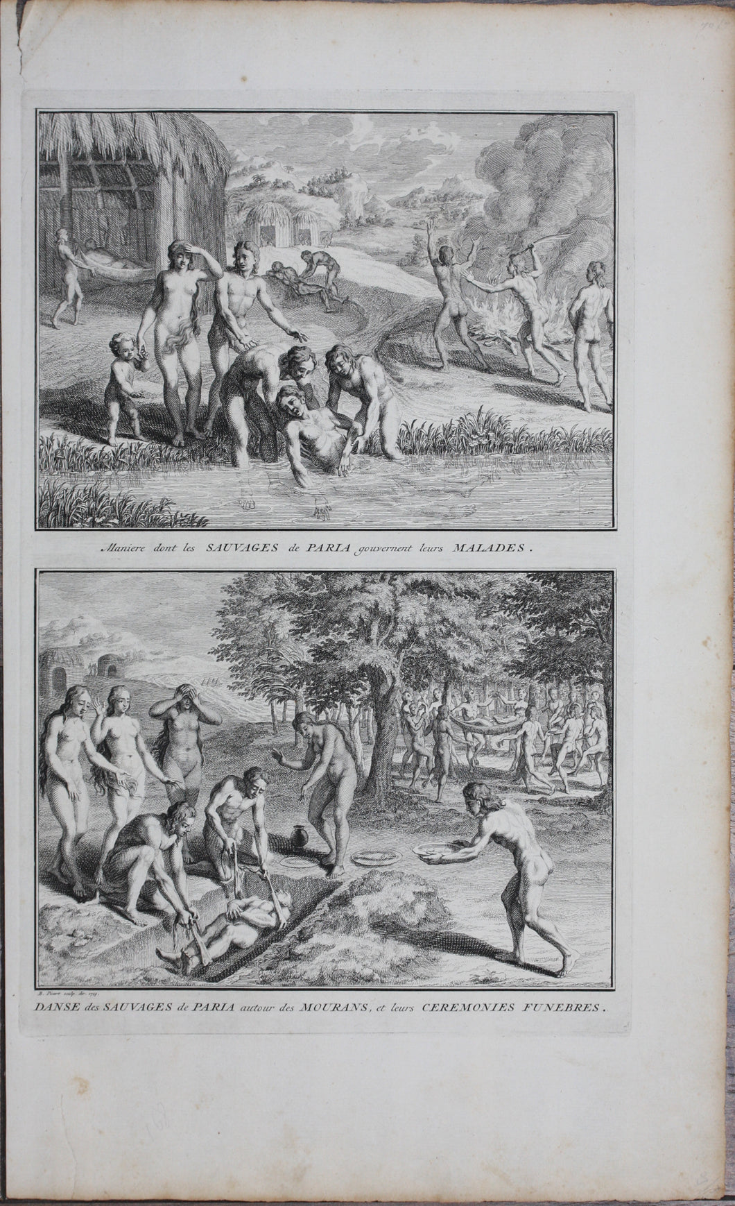 Bernard Picart. Treatment of the sick and burying the dead savages in Venezuela. Engraving. 1723.