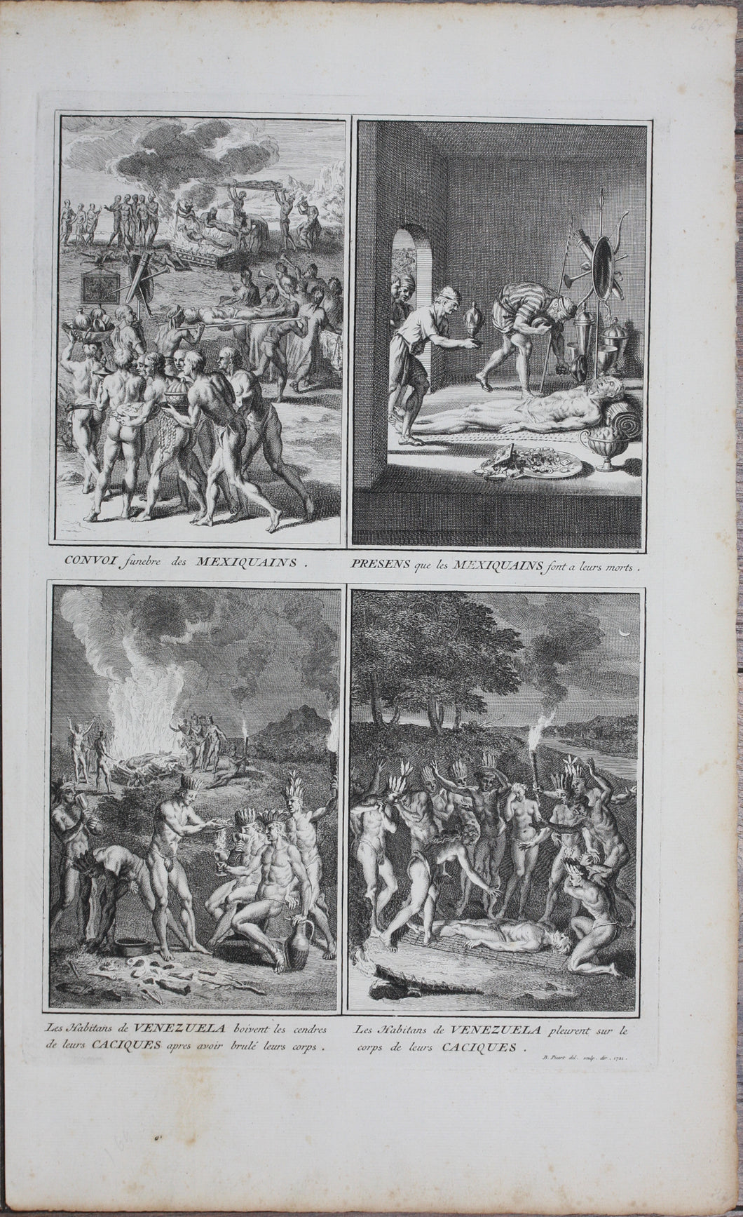 Bernard Picart. Funerary customs of the inhabitants of Mexico and Venezuela. Engraving. 1721.