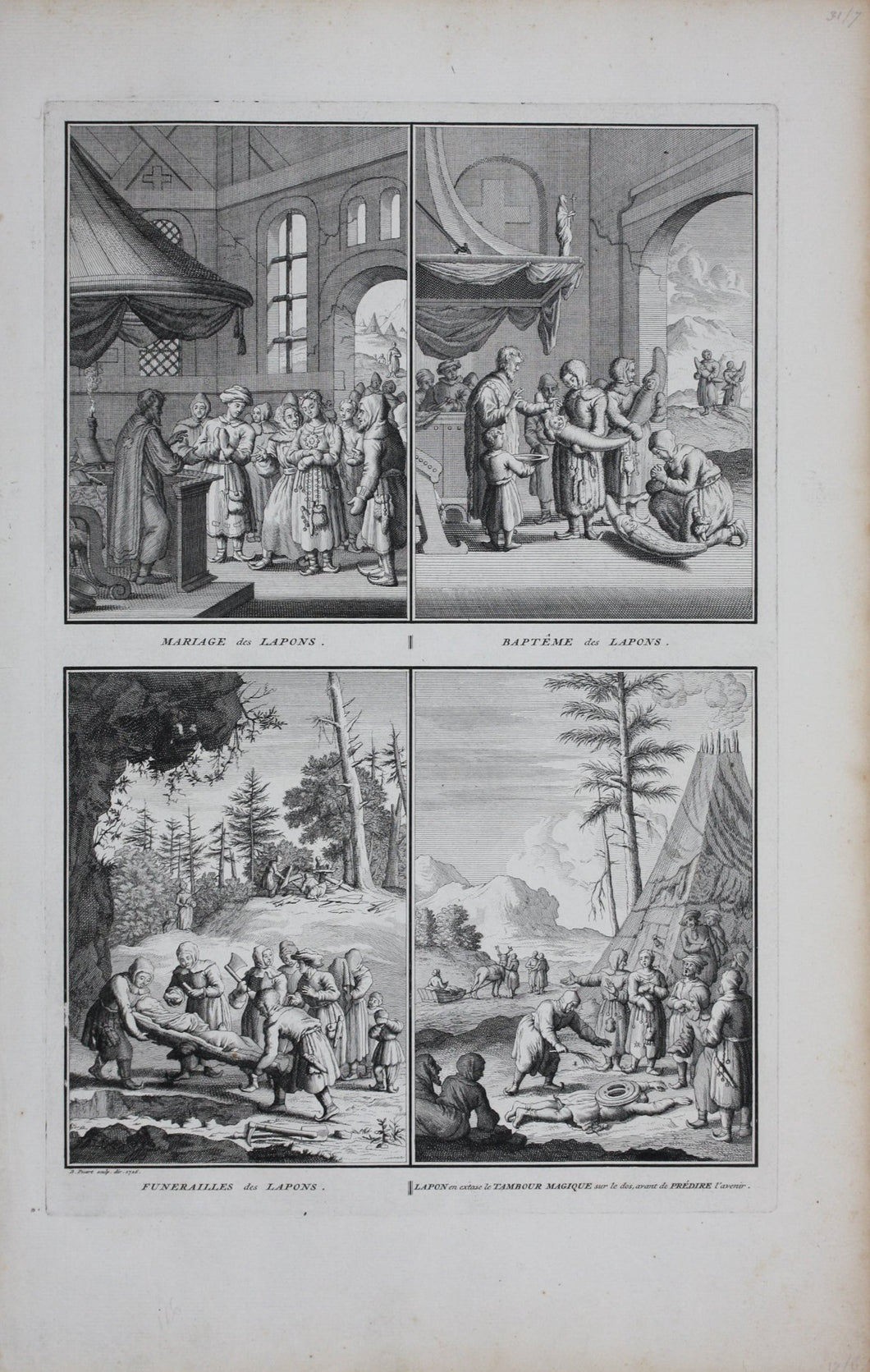 Bernard Picart. Customs and rituals of the Lapons.  Engraving. 1726.