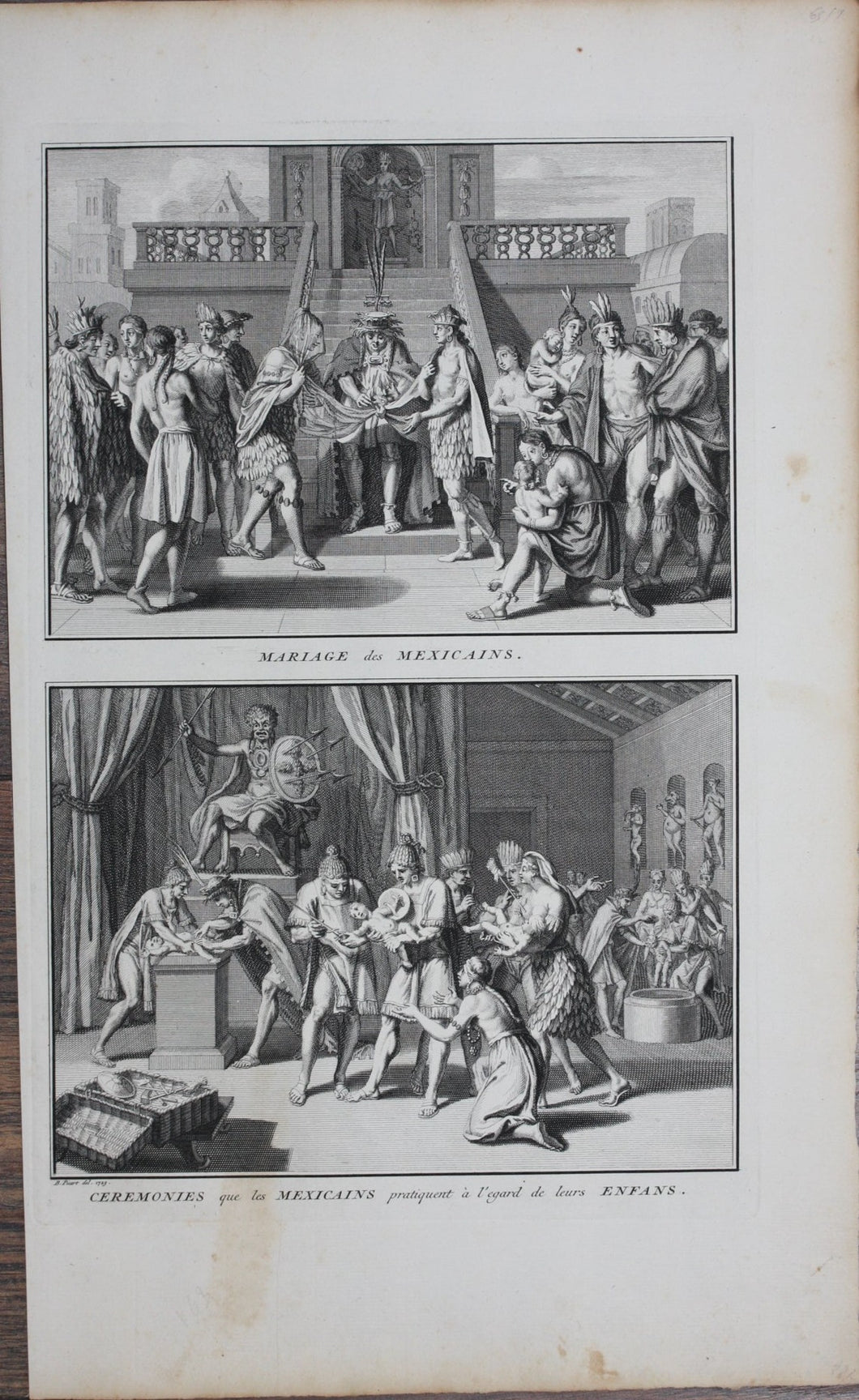 Bernard Picart. Marriage and regards of infants in Mexico. Engraving. 1723.