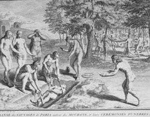 Bernard Picart. Treatment of the sick and burying the dead savages in Venezuela. Engraving. 1723.