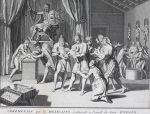 Bernard Picart. Marriage and regards of infants in Mexico. Engraving. 1723.