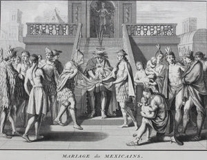 Bernard Picart. Marriage and regards of infants in Mexico. Engraving. 1723.