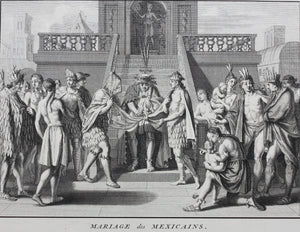 Bernard Picart. Marriage and regards of infants in Mexico. Engraving. 1723.