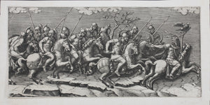 Giulio Romano, after. A Procession of Roman Horsemen. Engraved by Diana Scultori. 1575.