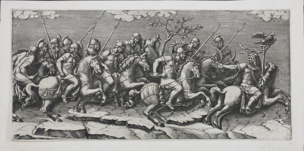 Giulio Romano, after. A Procession of Roman Horsemen. Engraved by Diana Scultori. 1575.