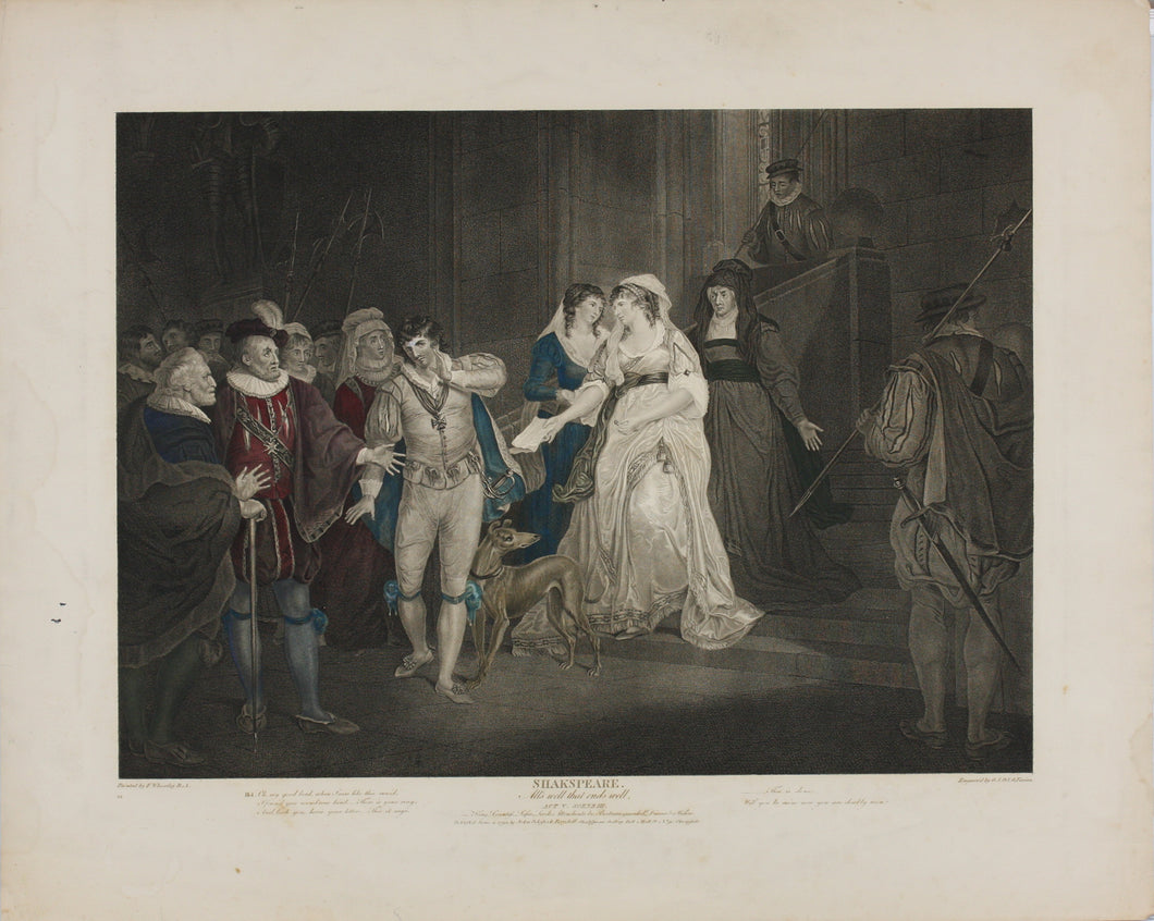 Francis Wheatley, after. Shakespeare. All's well that ends well. Act V. Sc. III. Engraved by G.S. Facius & J.G. Facius. Hand-colored. 1792.