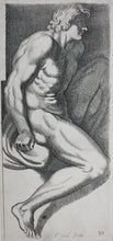Load image into Gallery viewer, Annibale Carracci, after. An Ignudo. Etching by Carlo Cesi. 1657.
