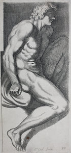 Annibale Carracci, after. An Ignudo. Etching by Carlo Cesi. 1657.