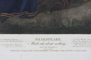 Matthew William Peters, after. Shakespeare. Much Ado About Nothing. Act III. Sc. I. Engraved by Peter Simon. Hand-colored. 1792