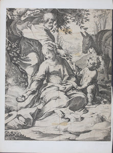 Federico Barocci, after. Rest on the Flight into Egypt. Etching by Raffaello Schiaminossi. 1612.