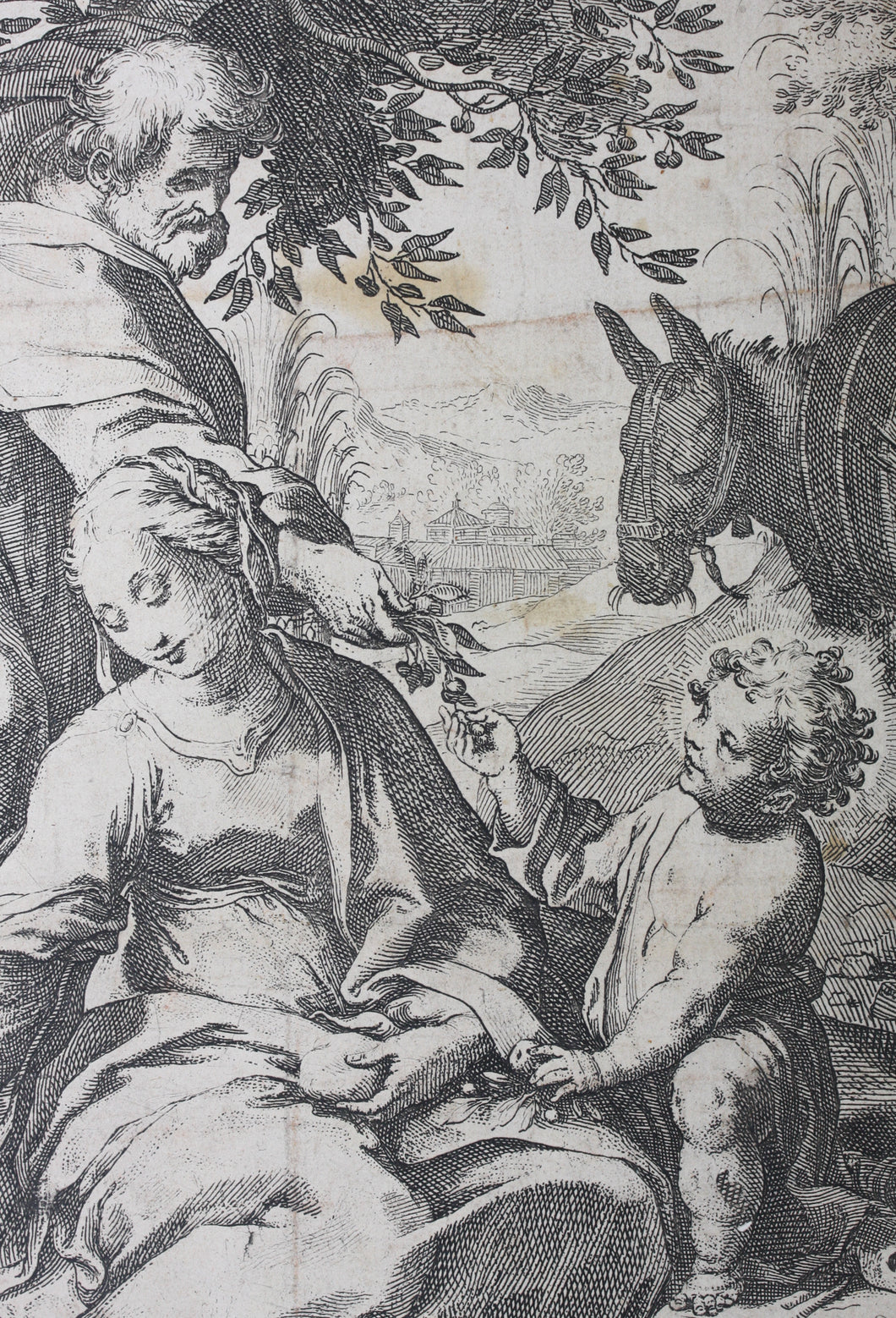 Federico Barocci, after. Rest on the Flight into Egypt. Etching by Raffaello Schiaminossi. 1612.
