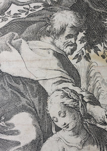 Federico Barocci, after. Rest on the Flight into Egypt. Etching by Raffaello Schiaminossi. 1612.