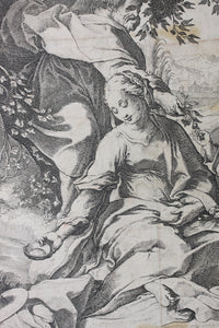 Federico Barocci, after. Rest on the Flight into Egypt. Etching by Raffaello Schiaminossi. 1612.