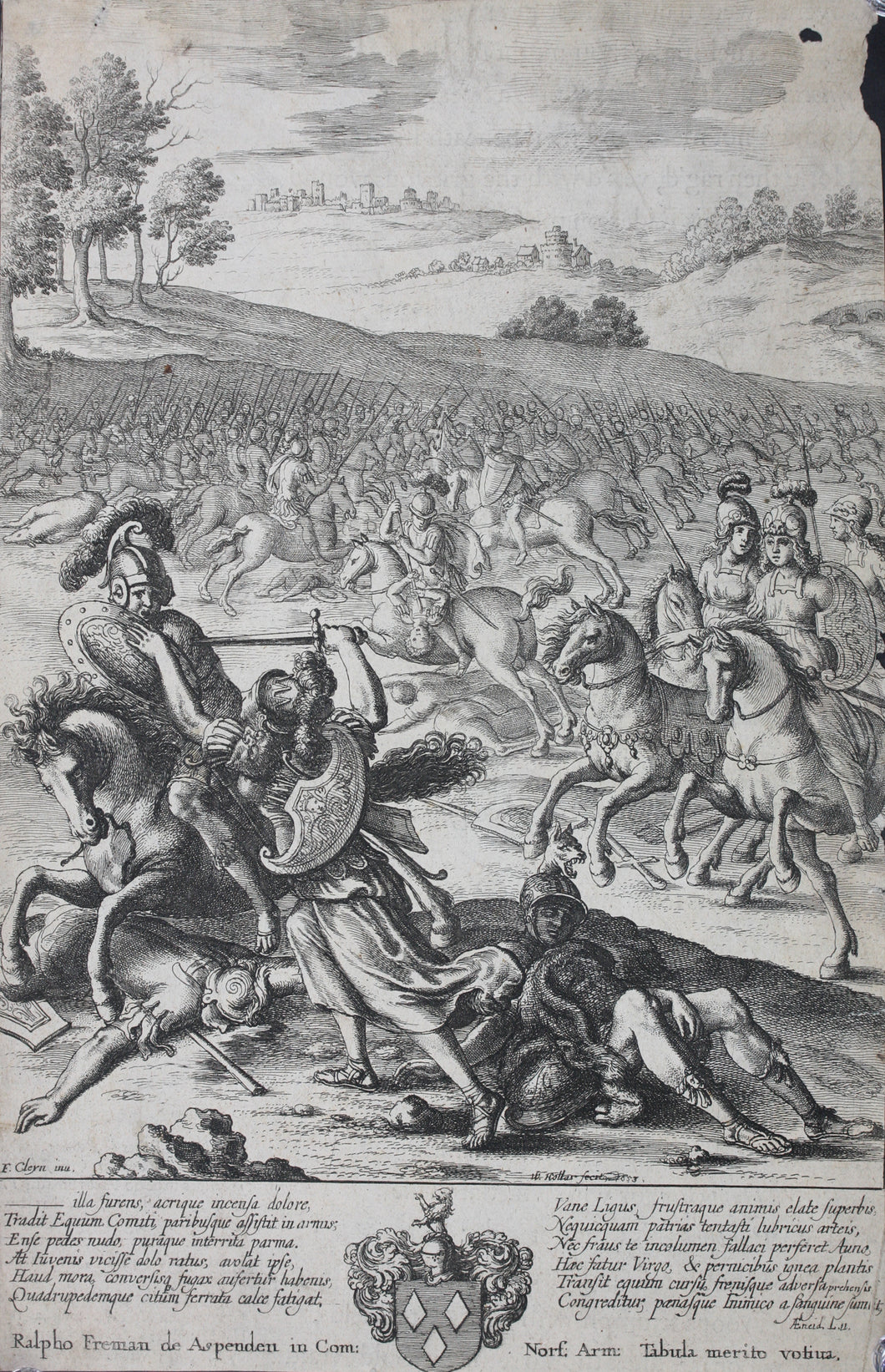 Francis Cleyn, after. Camilla slaying Aunus. Etching by Wenceslaus Hollar. 1653- 1698.