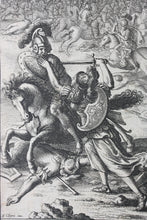 Load image into Gallery viewer, Francis Cleyn, after. Camilla slaying Aunus. Etching by Wenceslaus Hollar. 1653- 1698.
