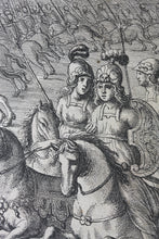 Load image into Gallery viewer, Francis Cleyn, after. Camilla slaying Aunus. Etching by Wenceslaus Hollar. 1653- 1698.
