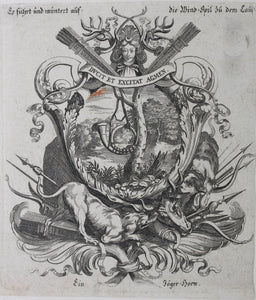 Johann Ulrich Kraus. A chasing horn. Engraving. C. 1690.