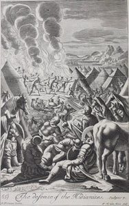 G. Freman, after. Gideon Soldiers. The defeat of the Midianites. Double-sided engraving by Jan Kip and Frederick Hendrik Van Hove. 1688-1690..