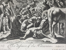 Load image into Gallery viewer, G. Freman, after. Gideon Soldiers. The defeat of the Midianites. Double-sided engraving by Jan Kip and Frederick Hendrik Van Hove. 1688-1690..
