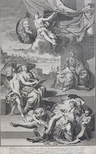 Load image into Gallery viewer, Bernard Picart, after. Allegory of the History of Britain. Engraving by Willem van der Gouwen. 1713.
