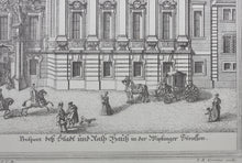 Load image into Gallery viewer, Salomon Kleiner, after. View of the Civil Court in Wiplingerian street. Engraving by Johann August Corvinus. 1725.
