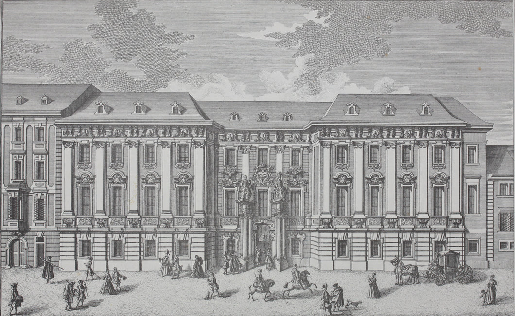 Salomon Kleiner, after. View of the Civil Court in Wiplingerian street. Engraving by Johann August Corvinus. 1725.