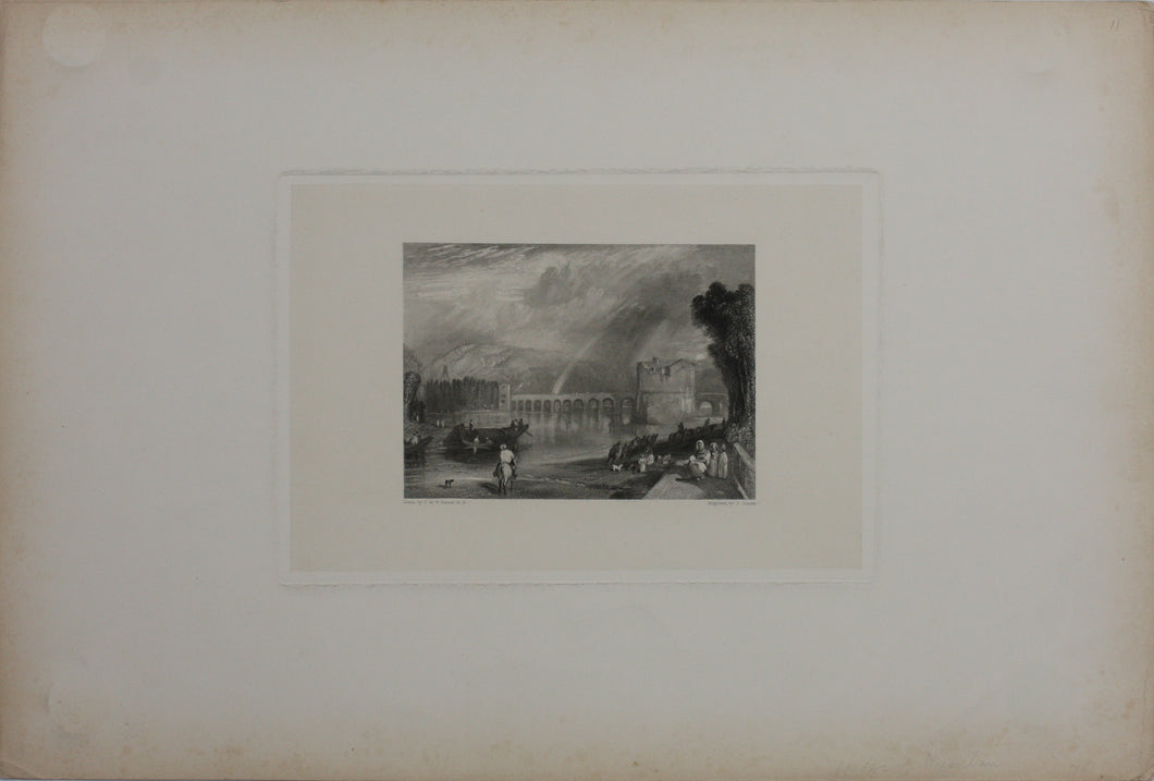 Joseph Mallord William Turner, after. Bridge of Meulan. Engraved by John Cousen. 1835.