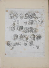 Load image into Gallery viewer, J. Brown, after. 37 heads study. Etching by Chevalier Ignace Joseph de Claussin. 1816.
