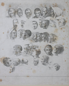 J. Brown, after. 37 heads study. Etching by Chevalier Ignace Joseph de Claussin. 1816.