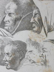J. Brown, after. 37 heads study. Etching by Chevalier Ignace Joseph de Claussin. 1816.