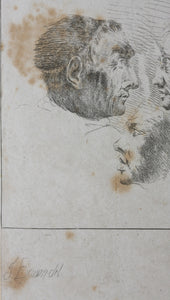 J. Brown, after. 37 heads study. Etching by Chevalier Ignace Joseph de Claussin. 1816.