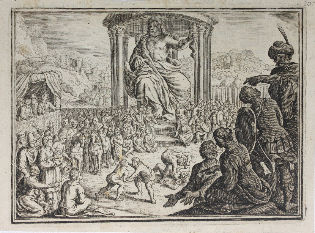 Matthaeus Merian. Olympic games in front of the statue of Zeus in Olympia. Engraving. 1657.