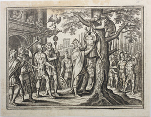 Matthaeus Merian. Romulus Hangs Acron's Armor on the Sacred Oak at the Capitol. Engraving. 1657.