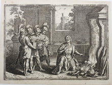Load image into Gallery viewer, Matthaeus Merian. Manius Curius Dentatus refusing wealth in favor of a turnip. Engraving. 1657.
